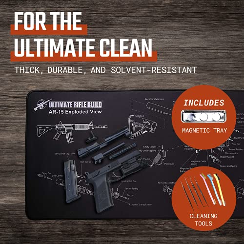 Ultimate Rifle Build Gun Cleaning Mat with Exploded Parts Diagram & Bonus Parts Tray