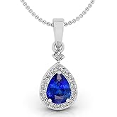 LMDPRAJAPATIS Natural 3.50 Carat Certified Original Birthstone Blue Sapphire 925 Sterling Silver Beautiful Pendant Pear Shape Pendant/Gift Her pendant for Wedding/engagement