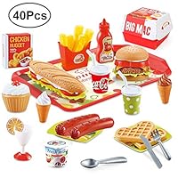 Beebeerun Play Food Toys, Pretend Play Kitchen Set, Hamburger French Fries Variety Toys Gift for Kid ,Toddlers Pretend Food Playset Children Toy Food Set