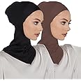 LMVERNA 2 Pieces Modal Hijab Cap Adjustable Muslim Stretchy Turban Full Cover Shawl Undercap Full Neck Coverage for Women