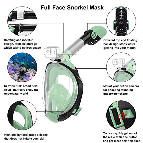 Letsport Upgraded Full Face Snorkel Mask for Adults Kids, Anti-Leak Anti-Fog Snorkeling Mask with Latest Dry Top System, Detachable Camera Mount, Earplug, Folding 180 Degree Panoramic View Diving Mask
