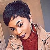 SeaSense Short Straight Wig Pixie Cute Cut Human Hair Wig for Black Women Straight Natural Balck Wigs 1B Color