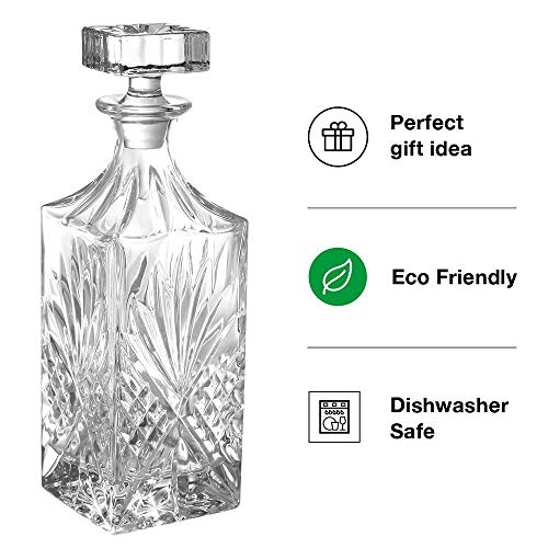 Lighten Life Whiskey Decanter-Sophisticated 25oz/750ml Diamond Decanter with Ornate Stopper-For Whiskey/Bourbon/Scotch/Vodka/Wine & Liquor