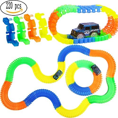 Gomech Magic Race Tracks Bend Flex Glow in the Dark Assembly Car Toy, The Amazing Race Car Track Set (220pcs)