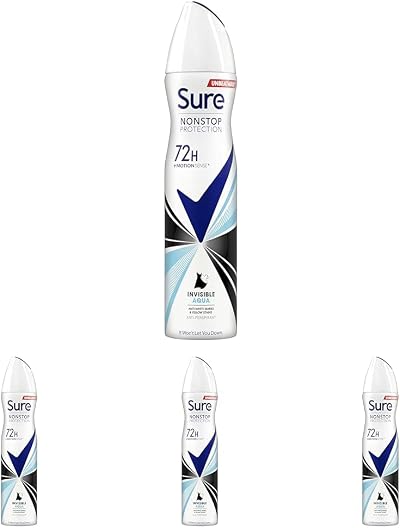 Sure Invisible Aqua Nonstop Protection Antiperspirant Aerosol 250 ml Pack of 4