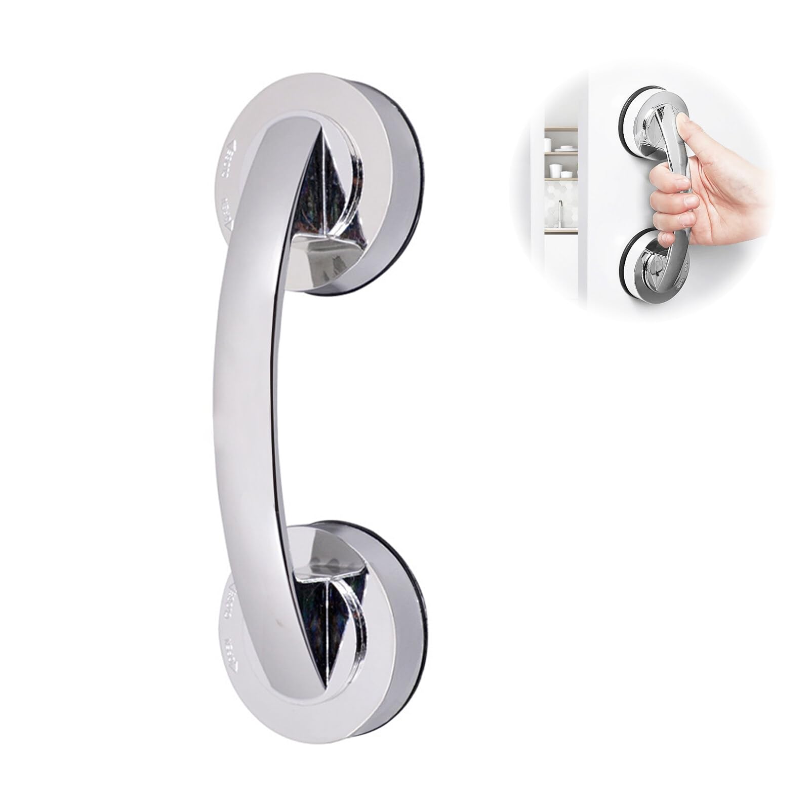 Kytpyi Anti-Slip Strong Grab Rails for Elderly, Bathroom Suction Rails for Glass Door & Shower (Silver)