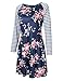 Liebeye Women Floral Print Stripe Long Sleeve Casual T-shirt Dress Blue-Rose XL