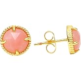 Gempires Round Rose Cut Gemstone Stud Earrings for Women | Gold Plated Hypoallergenic Non Tarnish Crystal Studs | Lightweight Minimal Everyday Earrings for Work Travel and Formal Events