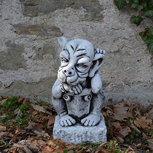 gartendekoparadies.de Gargoyle auf Sockel, Steinfigur, H. 38 cm, 16 kg, Grau, frostsicher aus Steinguss für Außenbereich – Bild 3