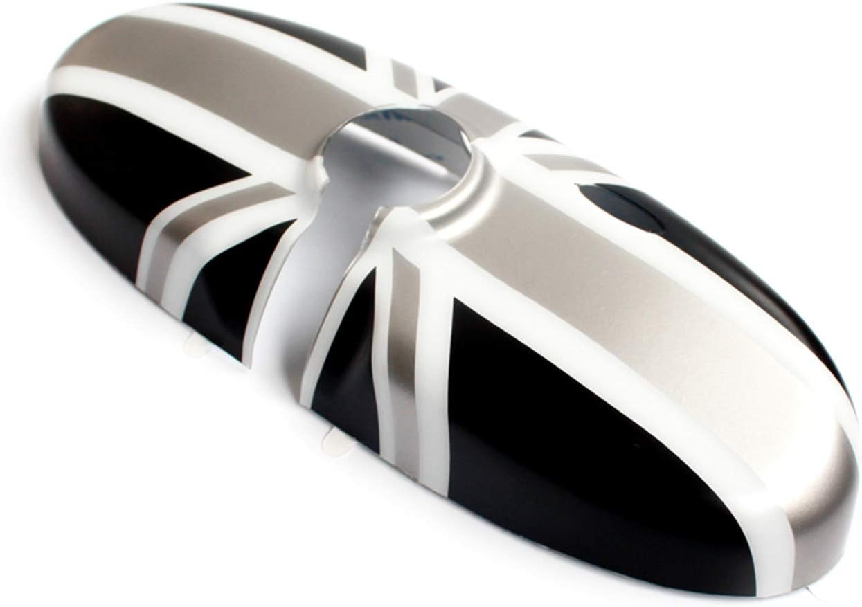 Black/Gray Union Jack UK Flag ABS Sticker Cover Trim Cap for Mini Cooper ONE S JCW R Series R60 Countryman R61 Paceman 2010-2016 (Rear View Mirror Cover with Senor Hole)