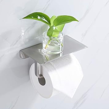 Umi. By Amazon - Portarrollos para Papel Higiénico con Soporte para Teléfono Móvil 304 Acero Inoxidable Superficie Refleja Diseño en forma de L Porta ...