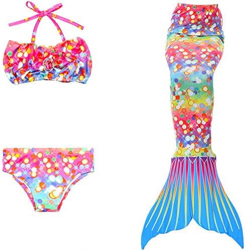 TMCO 3PCS Girl Swimsuit Colorful Mermaid Bikini Swimwear Color dot blue2 130CM