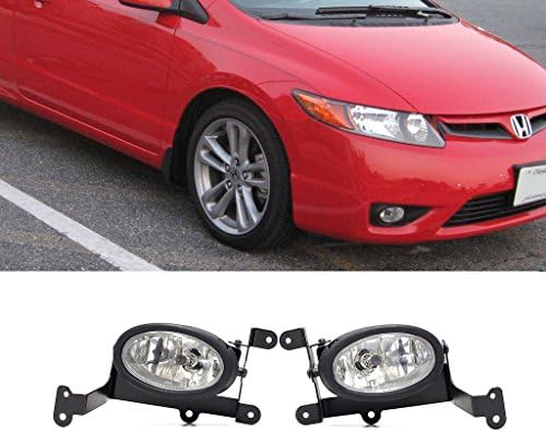 TWE 2pcs Clear Lens Fog Lights Kit w/ Bulbs+Switch+Wiring Harness+Relay+Bracket+Necessary Mounting Hardware Fit 06-08 Honda Civic 2-Door Coupe