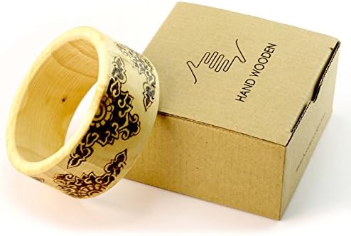 HAND WOODEN Bracelets Metal Flowers Size 6.8cm - Unisex Wooden Handmade Bangles No. 002 Size 6.8cm