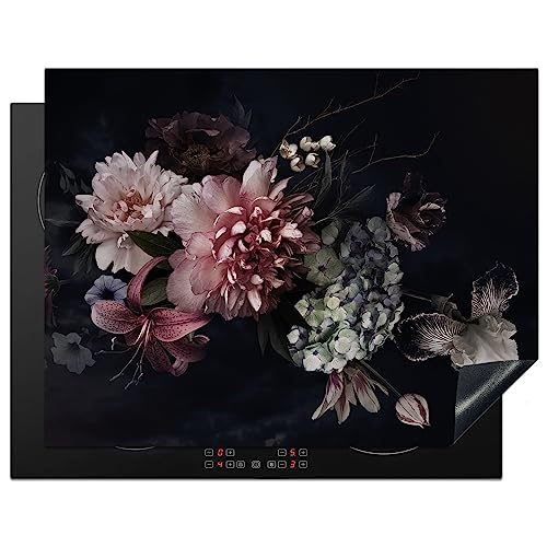 KitchenYeah© Herdabdeckplatte Einteilig Herdabdeckung Abdeckplatte für Ceranfeld Abdeckung Induktionskochfeld Aufrollbare Matte Blumen - Pink - Vintag
