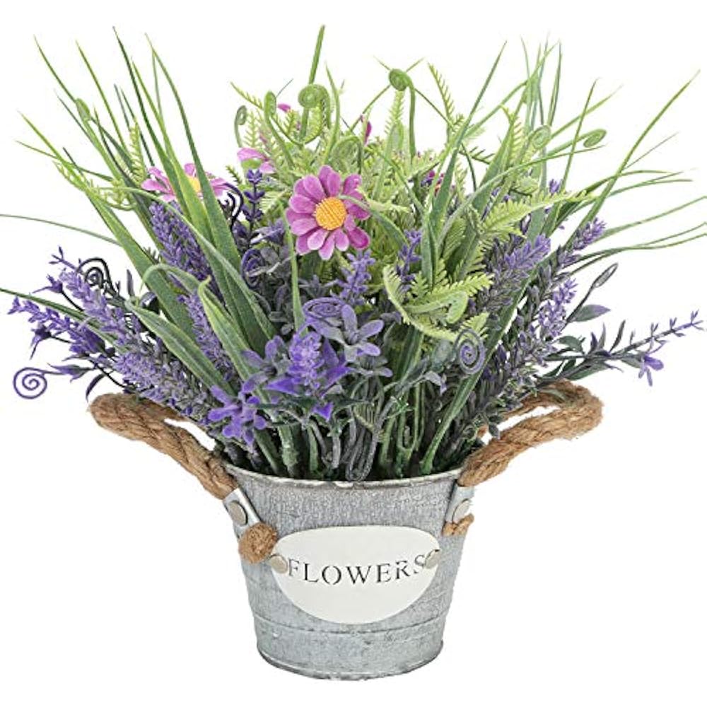 Artificial Plant Fake Lavender Flowers Purple In Metal Pot 10inch
