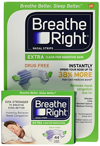 Breathe Right Extra Clear Nasal Strips Drug Free Sensitive (44 Extra Clear Strips (Sensitive Skin))