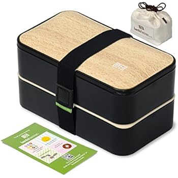 Original BentoHeaven Bento Box Bundle with FREE Lunch Bag, Divider, Utensils, Chopstick & Fun Lunch Box Notes - Leakproof Lunch Boxes - Bamboo Black