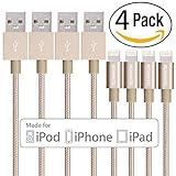 Lightning Cable, YEONPHOM 4Pack 3FT Nylon Braided 8pin USB Charging Cables Sync and Charger Cord with Aluminum Heads for iPhone 7/7plus 6/6s/6 plus/6s plus/5/SE, iPad Air/Mini - Gold