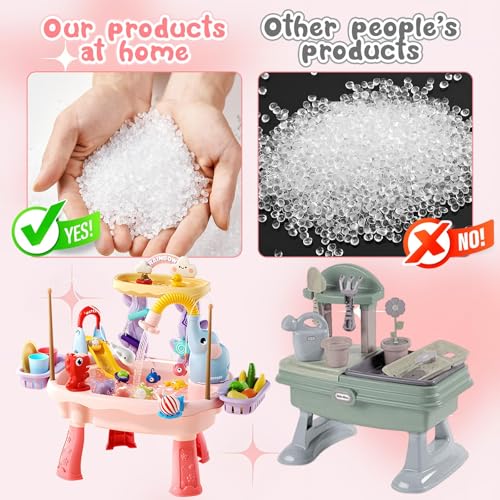 Upgraded Toddler Sand Water Table Toy with Electric Water Pump, Kids Sand Water with Faucet/Play Food Accessories and Fishing Toy, Kitchen Play Sink Toys for Girl Boy Age 3+ (Pink)