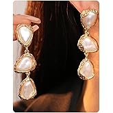 Gold Pearl Dangle Earrings for Women Chunky Gold Statement Drop Earrings Vintage Big Pearl Bridesmaid Earring Trendy Prom Wedding Jewelry Gift