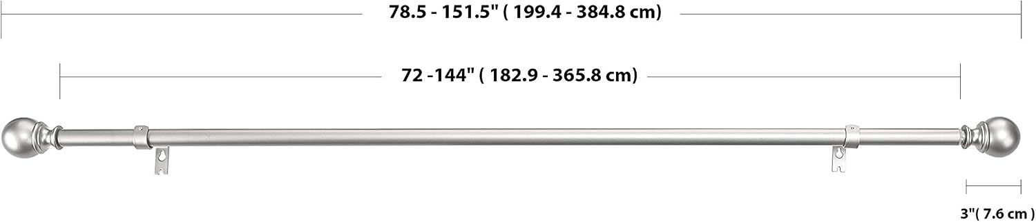 Amazon Basics Extendable Window Curtain Pole with Ball Finials, 19 mm Diameter, 183 to 366 cm, Nickel - Image 3