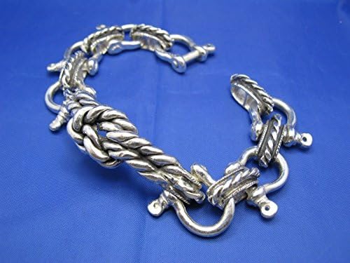 Wide 20mm Sterling Silver Nautical Shackle Bracelet with Sailor's Knot