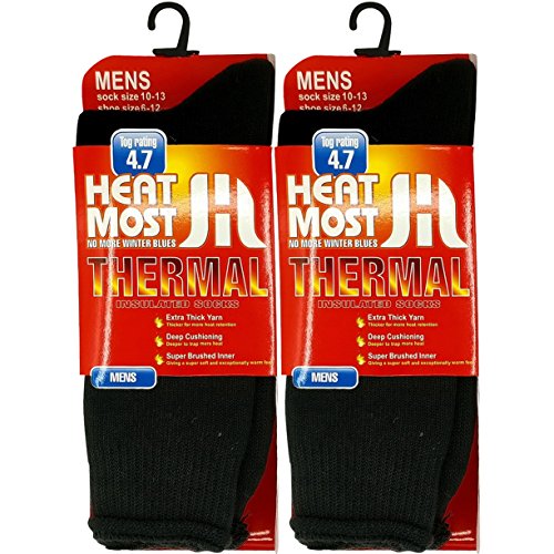 USBingoshop 2 Pairs Men's Heat Thick Insulated Wool Winter Thermal Socks 10-13 (2PK-Black-HS8)