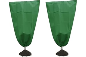 Alpurple 2Packs Winter Drawstring Plant Covers-39x63Inch Warm Plant Protection Cover Bags, Frost Cloth Blanket Protecting Fruit Tree Potted Plants from Freezing Animals Eating (Green)
