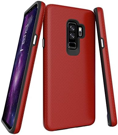 Hybrid Galaxy S9 Plus Case with Flexible Herringbone Pattern Protection and Reinforced Hard Bumper Frame for Samsung Galaxy S9 Plus 2018 (Burgundy)