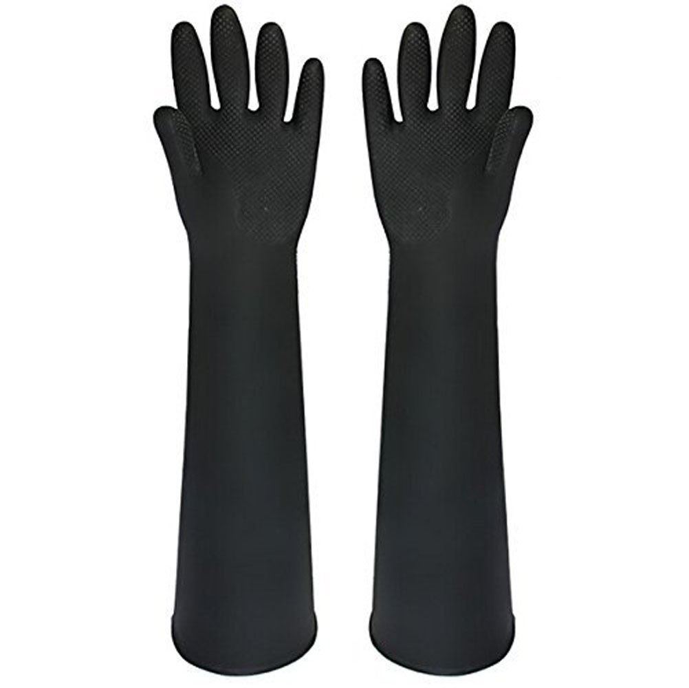 Buwico® 60CM Black Long Rubber Waterproof Cleaning Washing Gloves Lengthened Latex Industrial Acid Wear Thick Gloves(1 Pair)
