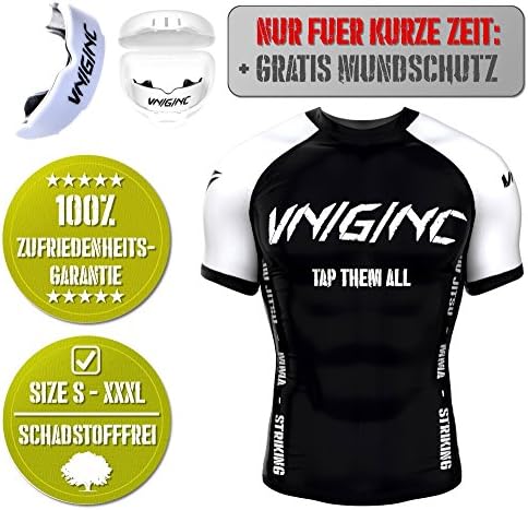 Vengeance MMA Rash Guard Black/White – Short Sleeve Compression Shirt for Martial Arts – MMA, BJJ, No Gi Grappling Boxing, Kick Boxing, Muay Thai Krav Maga – Premium Quality