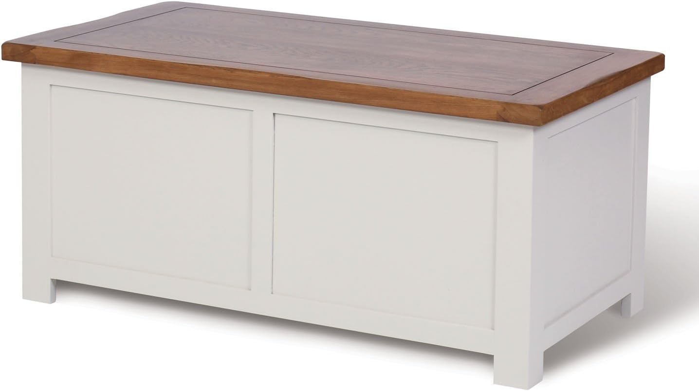 Ascot Oak Blanket Box Ottoman Oak and Stone White Painted Finish | Wooden Bedroom Furniture