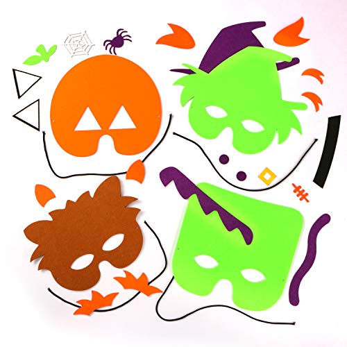 CPPSLEE Halloween Mask Craft Kits- Masks and Cuffs Kit With Stickers, Shapes, Self-Adhesive Foam,Various accessories