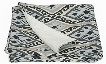 Duncan Ikat Design Linen/Velvet Reversible Throw Blanket, 50x70-in, Linen Beige/Black/Taupe/Grey