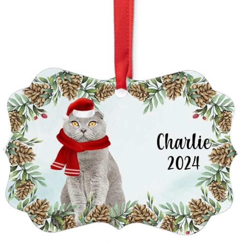 Grey Scottish Fold Cat Christmas Ornament 2024