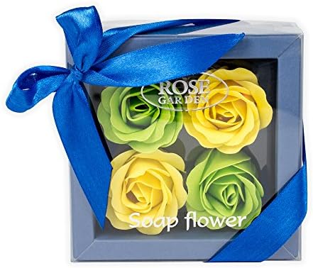 Rose Garden Flower Green and Yellow 4 Piece Bath Soap Set in Gifting Box
