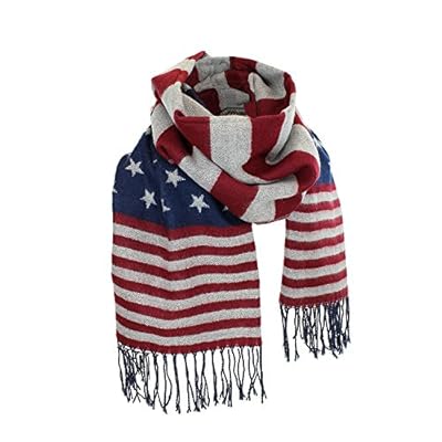 Women's Winter American Flag Fringed Shawl, Red, White and Blue Pashmina Wrap Women's Winter American Flag Fringed Shawl, Red, White and Blue Pashmina Wrap