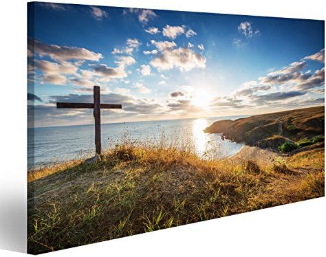 islandburner Canvas Wall Art Christian cross on a beach with a gorgeous sunrise Picture Poster Large XXL Photo Print
