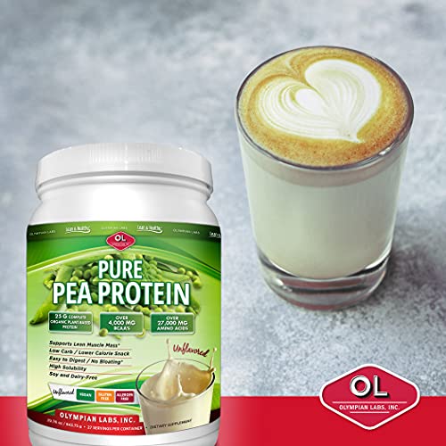 Olympian Labs Plant Based Pea Protein Powder, Unflavored - 25g of Protein, Vegan, Low Net Carbs, Gluten Free, Lactose Free, No Sugar Added, Soy Free, Kosher, Non-GMO, 2 Pound Pea Protein Powder