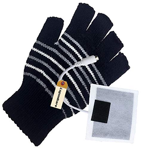 Lsgoodcare Black USB 2.0 Stripe Pattern Fingerless Heating Knitting Wool Hands Warm Gloves Gloves - Thumbnail 3