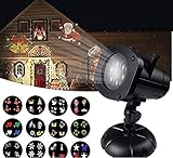 12W Christmas Projector Lights, Jeniulet 2019 Newest Version 12 Patterns Waterproof Decorations Indoor LED White Moving Light Snowflake Lamp for Holiday Party