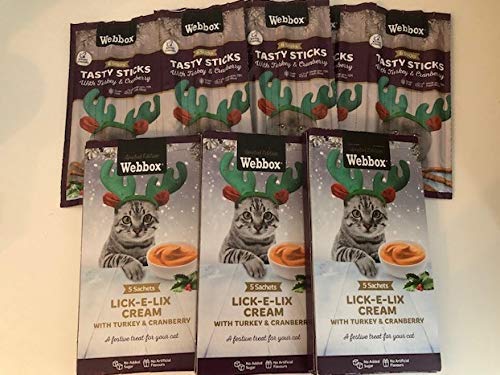 Webbox Festive Turkey and Cranberry Cat Treats Variety Pack (3 x 30g Tasty Sticks + 3 x 75g Lick-e-lix) - 210g