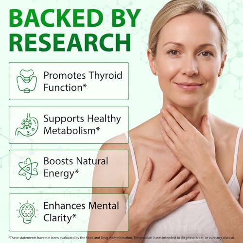 Thyroid Support Liquid Drops, High Absorption Thyroid Supplement with Iodine, Selenium, Zinc, Ashwagandha & L-Tyrosine for Cortisol & Stress Relief, Non-GMO,Vegan,2 Fl Oz