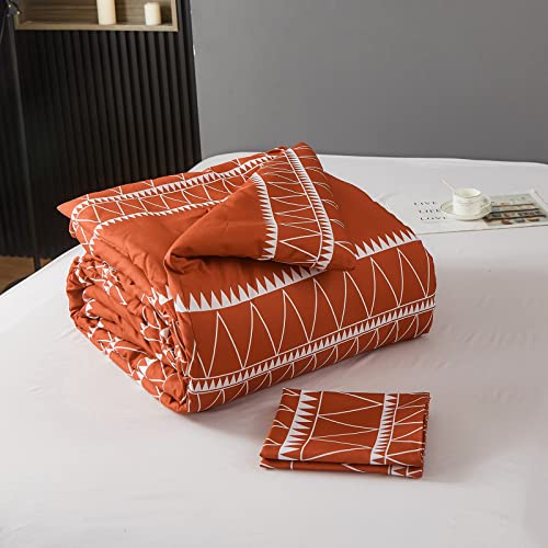 Terracotta Comforter Set Queen Size (90"×90"),Reversible Orange Boho