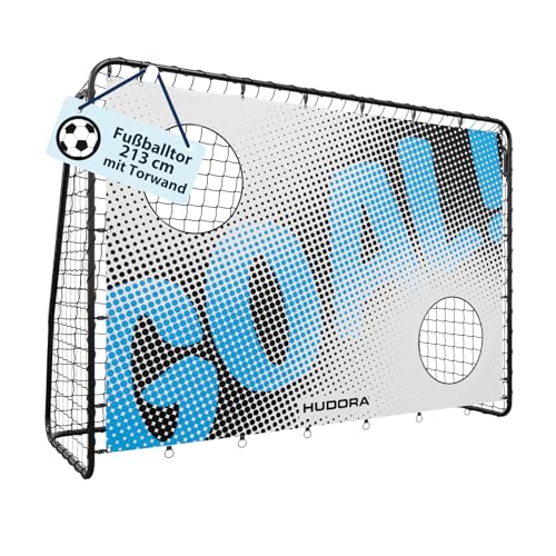 HUDORA Soccer Goal Trainer with Target Wall - Sturdy Outdoor football Goal for Kids & Adults - Goal wall with two reinforced shot holes - Weatherproof for Training & Leisure