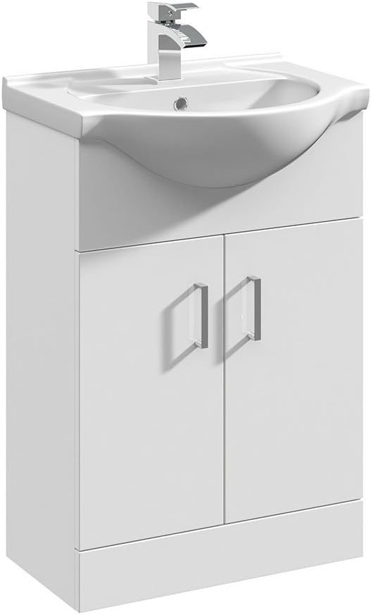 NUIE Floor Standing 550mm Cabinet & Basin 1, Gloss White, 550mm*300mm