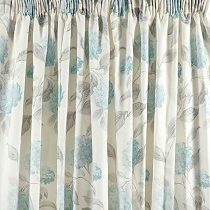 Laura Ashley Hydrangea Pencil Pleat Ready Made Curtains Duck Egg