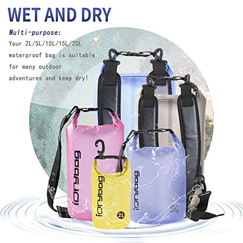 IDRYBAG Clear Dry Bag Waterproof Floating 2L/5L/10L/15L/20L, Lightweight Dry Sack Water Sports