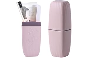 CMREAEC Travel Toothbrush Cup Case,Toothbrush Holder with Cover Travel Toothbrush Containers Portable Toothpaste Storage Toothbrush Case and Carrier for Camping School Business Trip Bathroom (Pink)